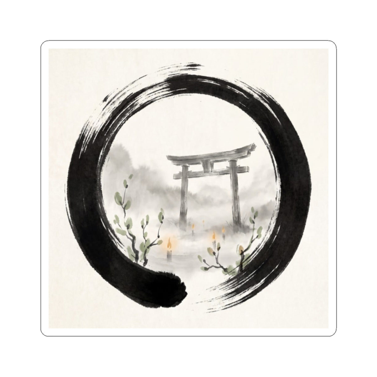 Calm Torii Gate Sticker - Enso Zen Art Print