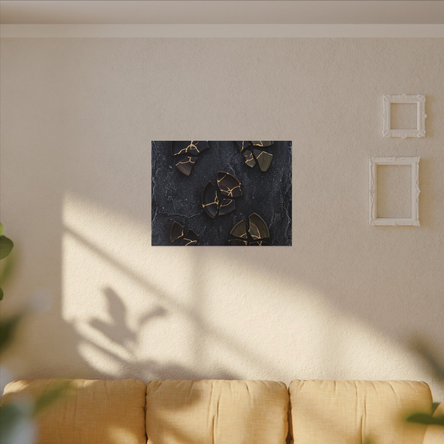 Broken Pottery Canvas Art | Winter Dark Japandi Shadow Zen Art
