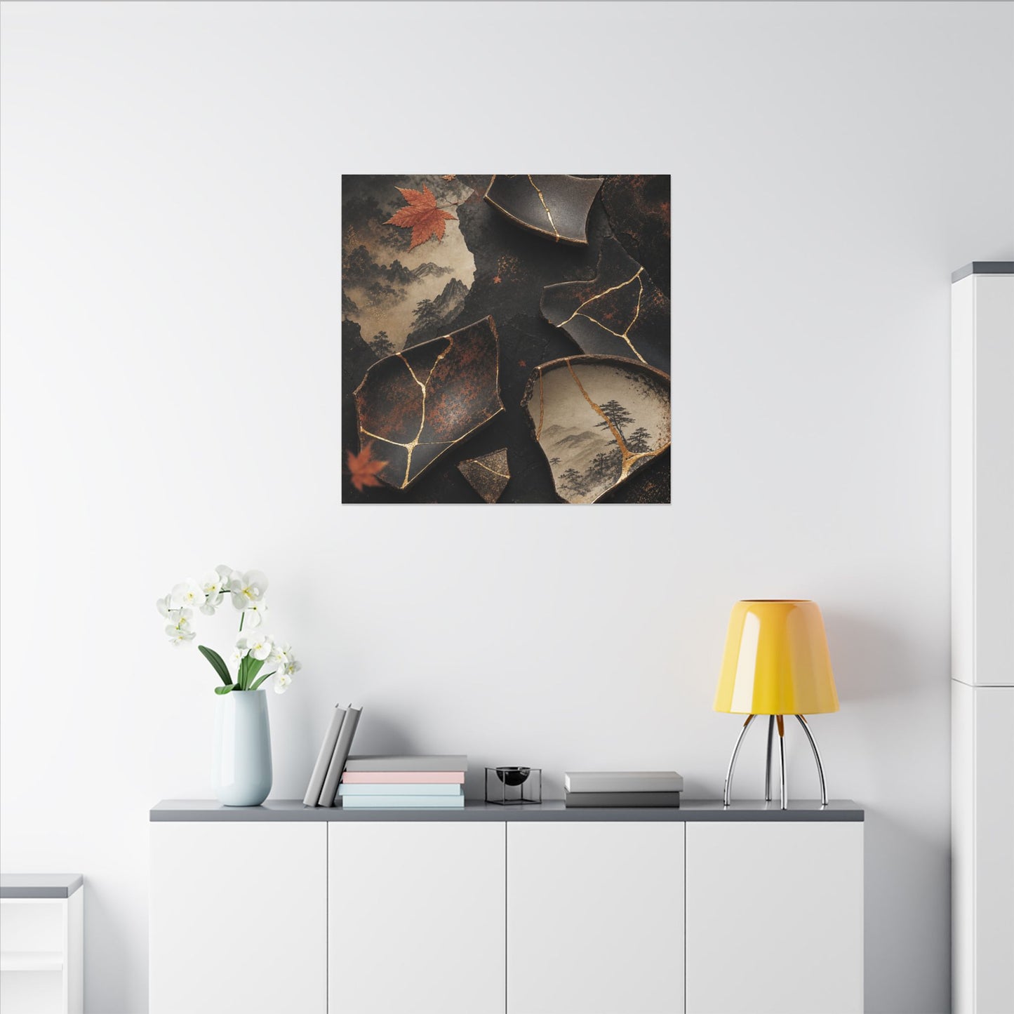 Broken Pottery Gold Vein Canvas Art | Philosophical Kintsugi Art