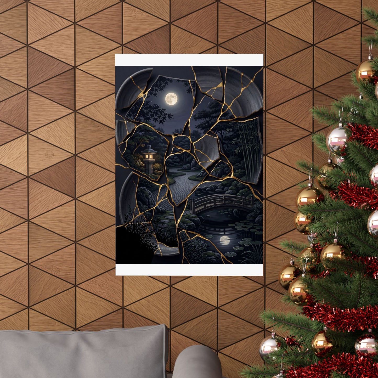 Summer Moonlit Garden Gold Repair Wall Art Print | Philosophical Decor