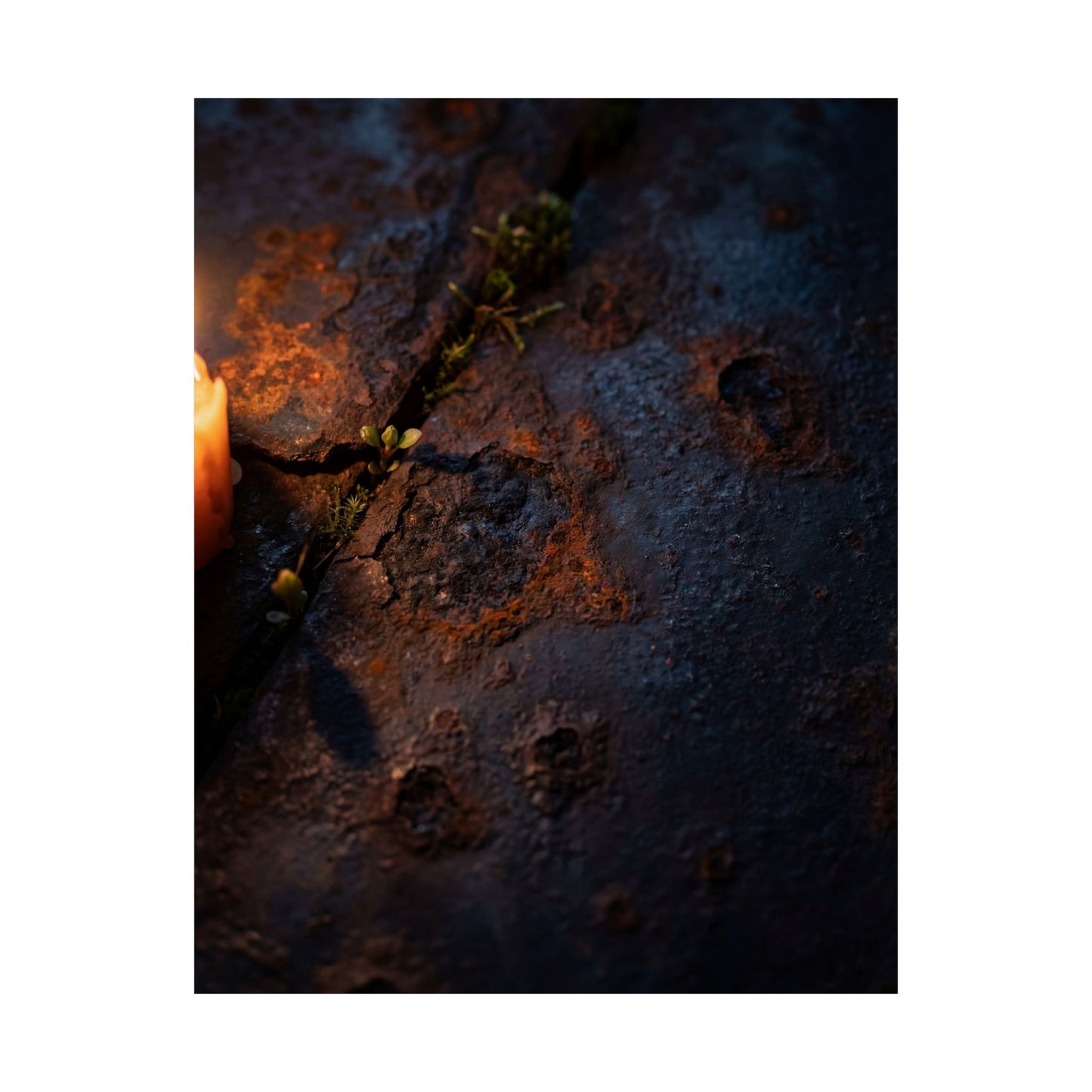 Dark Japandi Rust Patina in Candlelight | Charcoal Ink Wall Art Print