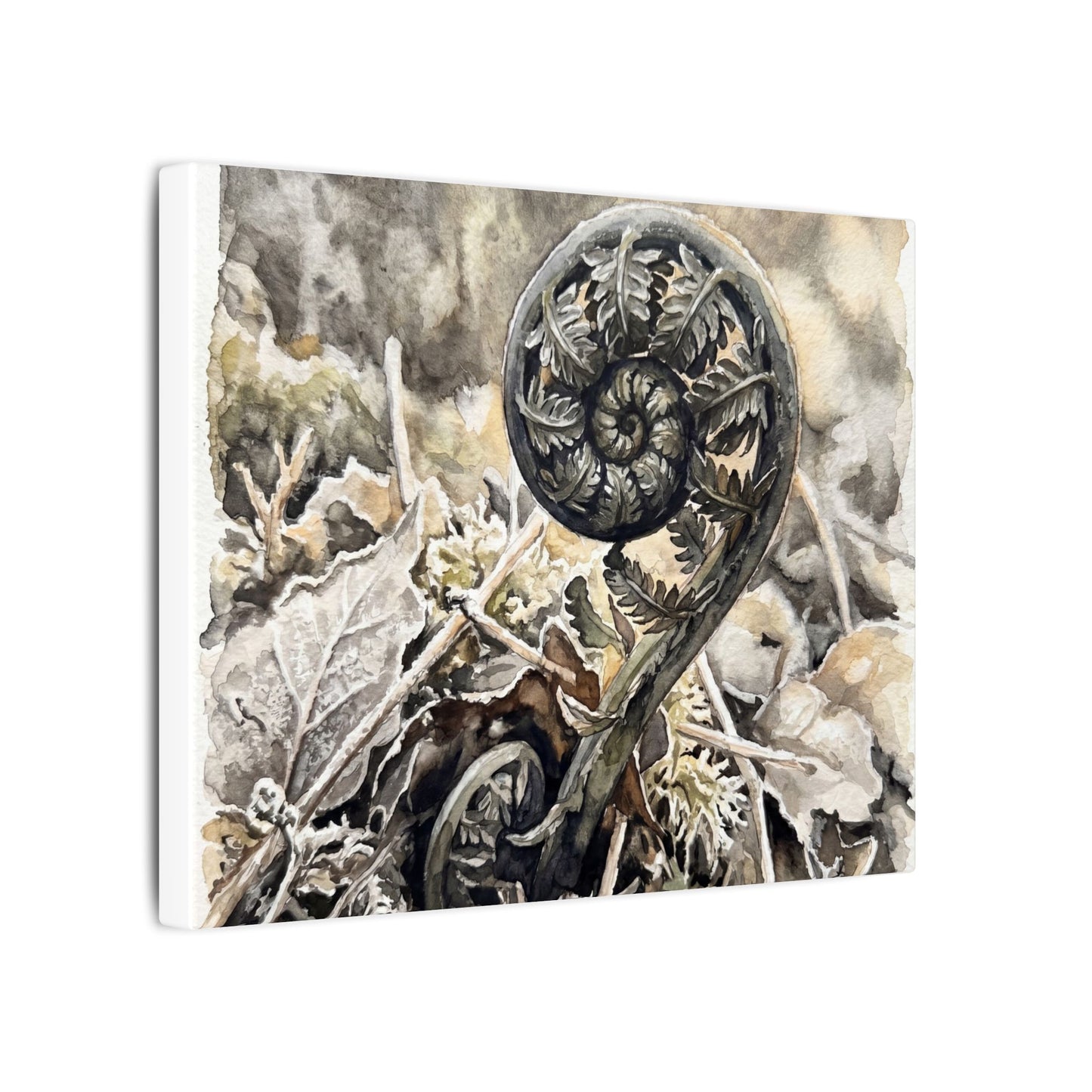 Japandi Fern Unfurling in Golden Hour | Watercolor Canvas Art