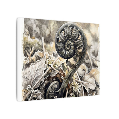 Japandi Fern Unfurling in Golden Hour | Watercolor Canvas Art