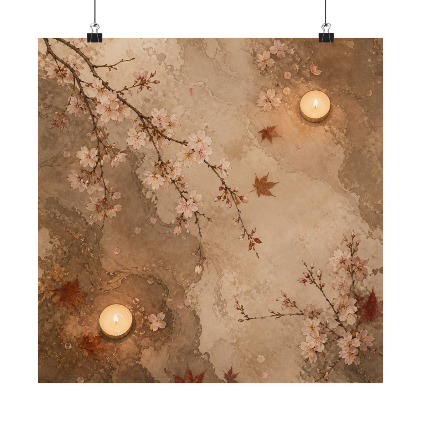 Cherry Blossom Autumn Wall Art Print | Japandi Cozy Design