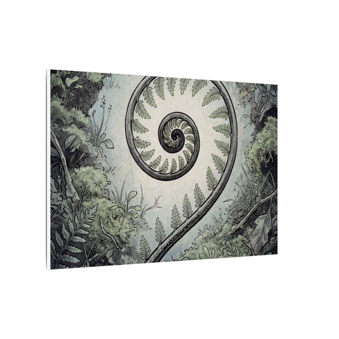 Zen Fern Unfurling in Dawn | Ukiyo E Inspired Canvas Art