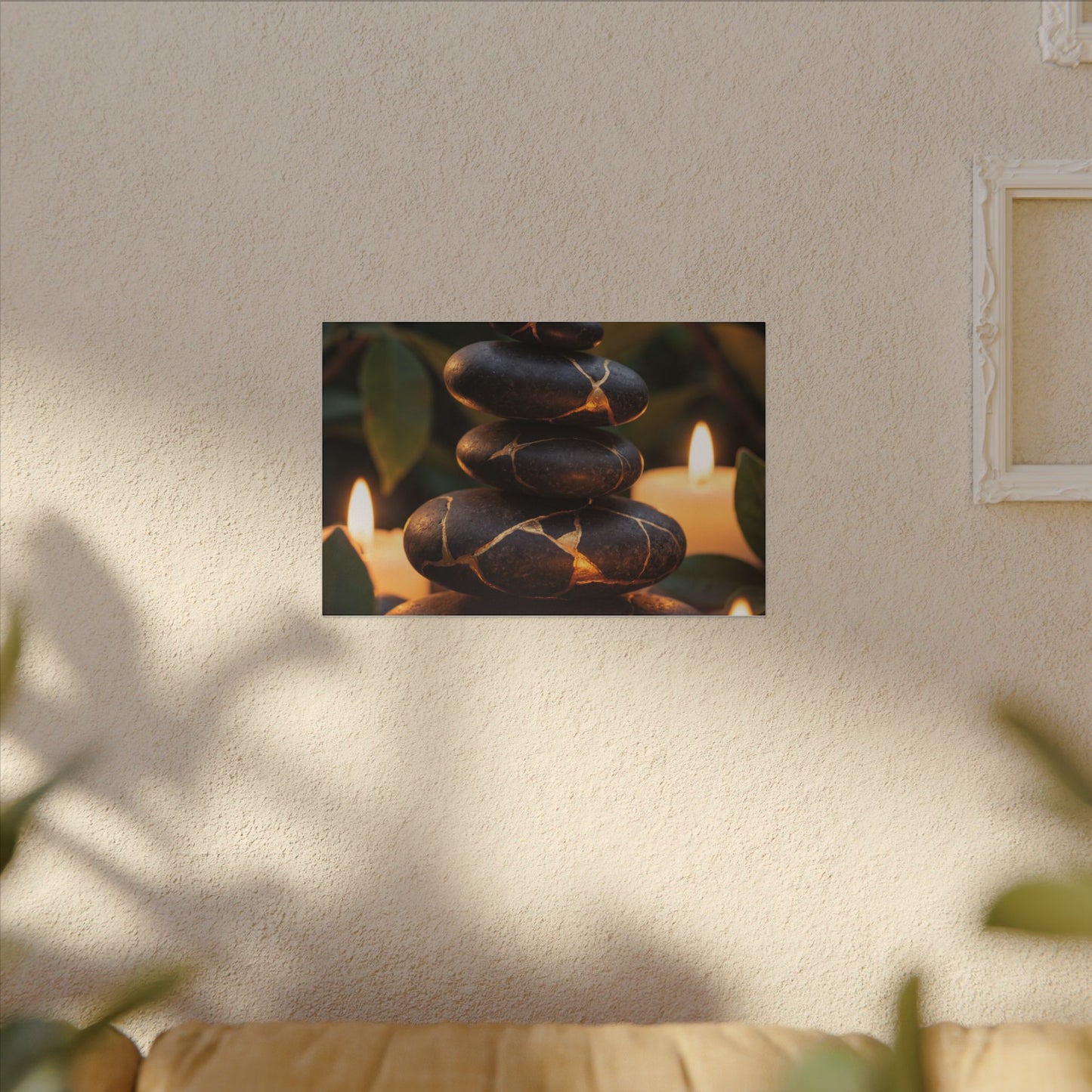 Summer River Stones Gold Vein Canvas Art | Philosophical Decor