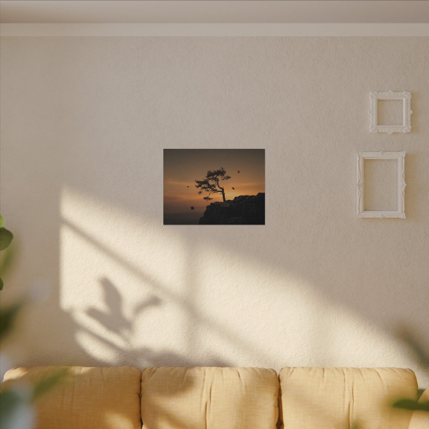 Dark Japandi Pine Tree in Golden Hour | Moody Minimal Canvas Art