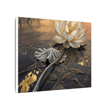 Kintsugi Lotus Flower in Golden Hour | Gold Vein Canvas Art