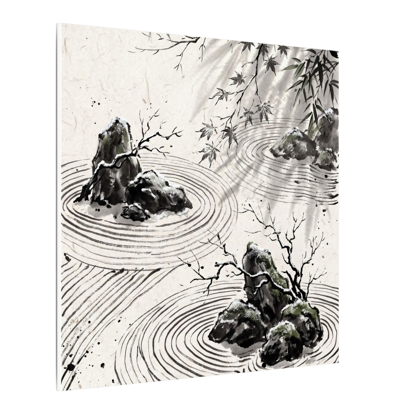 Rock Garden Canvas Art | Winter Zen Sumi E Art