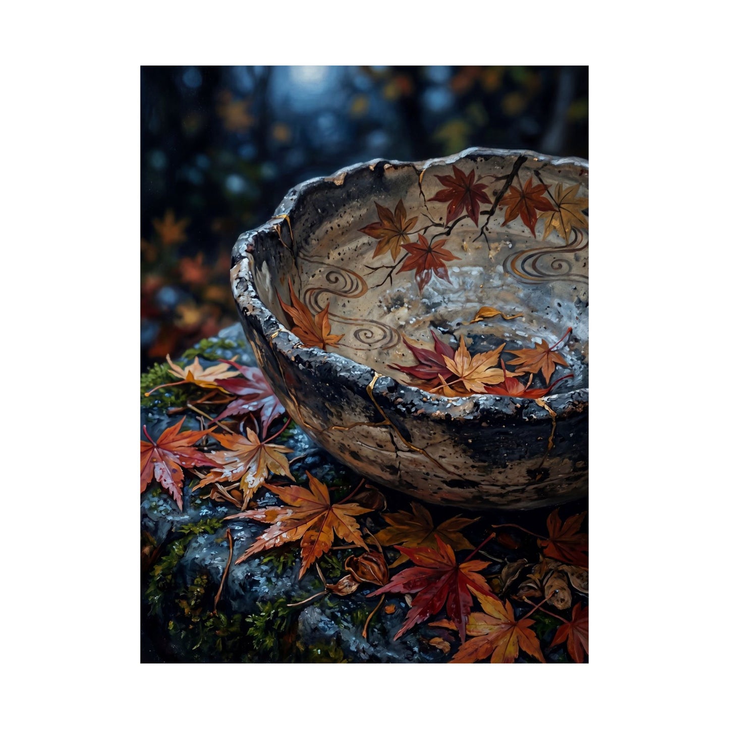 Autumn Ceramic Bowl Japanese Pattern Wall Art Print | Earthy Decor