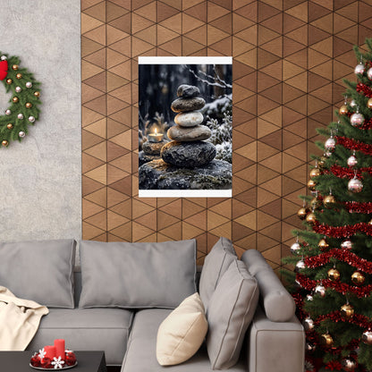River Stones Wall Art Print | Winter Japandi Watercolor Art
