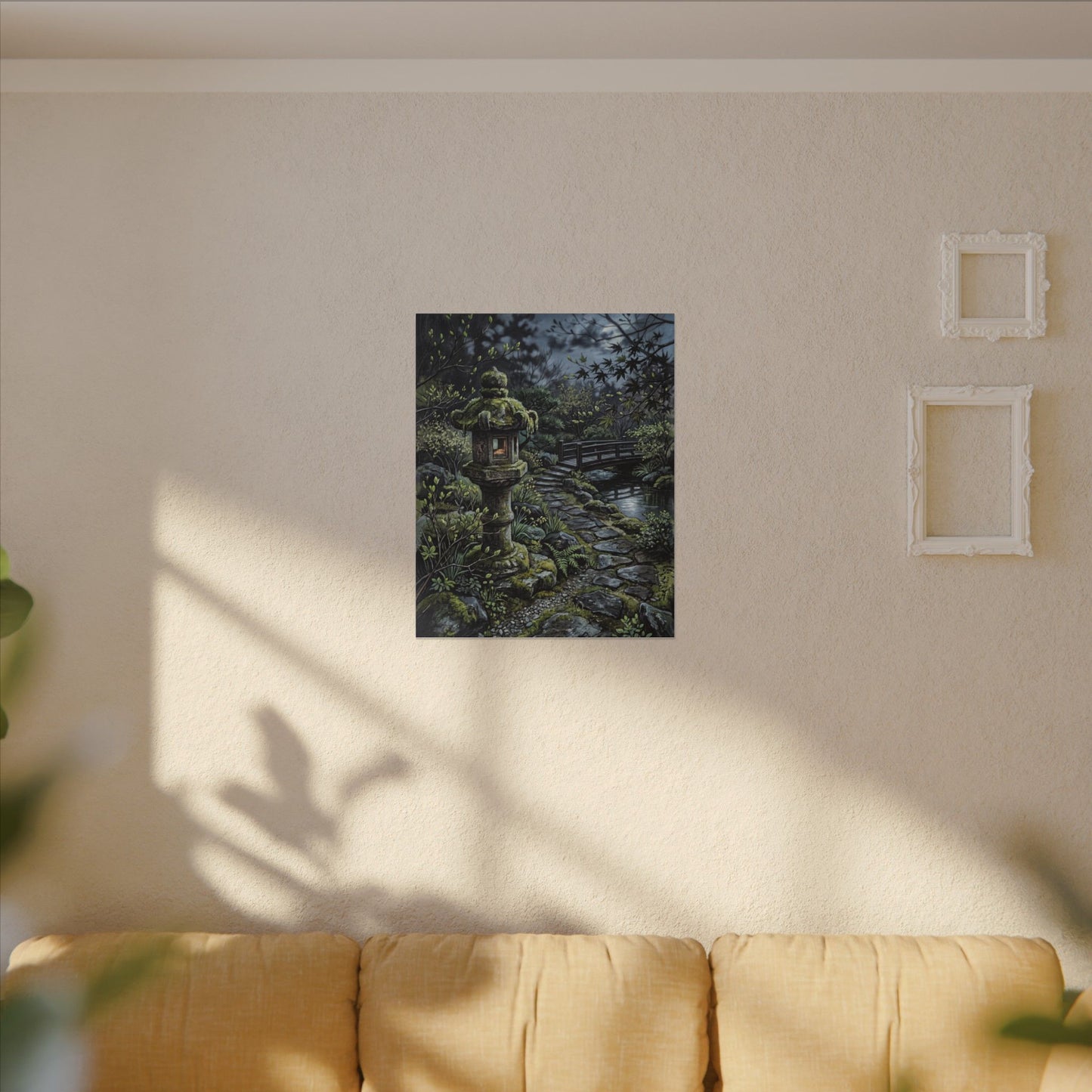 Japandi Stone Lantern in Moonlight | Texture Canvas Art