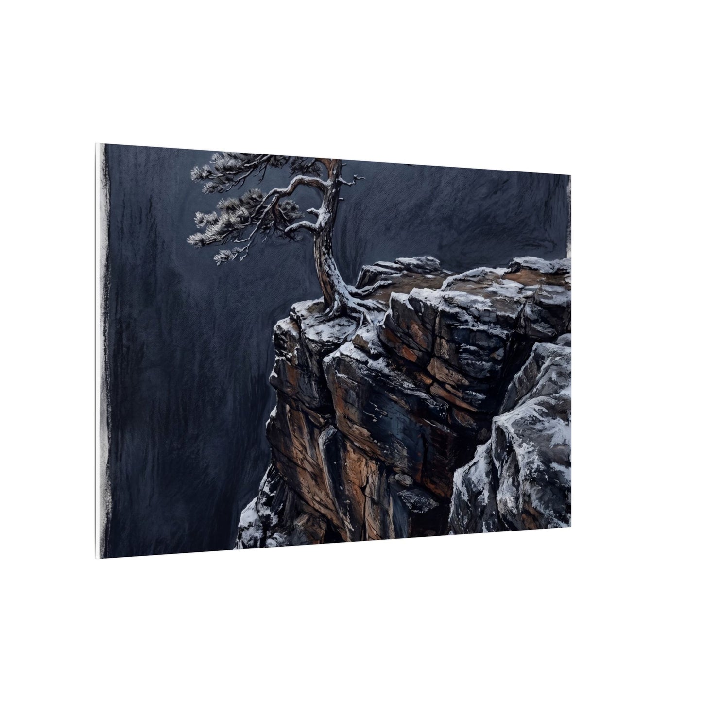 Dark Japandi Pine Tree in Dawn | Dark Texture Canvas Art