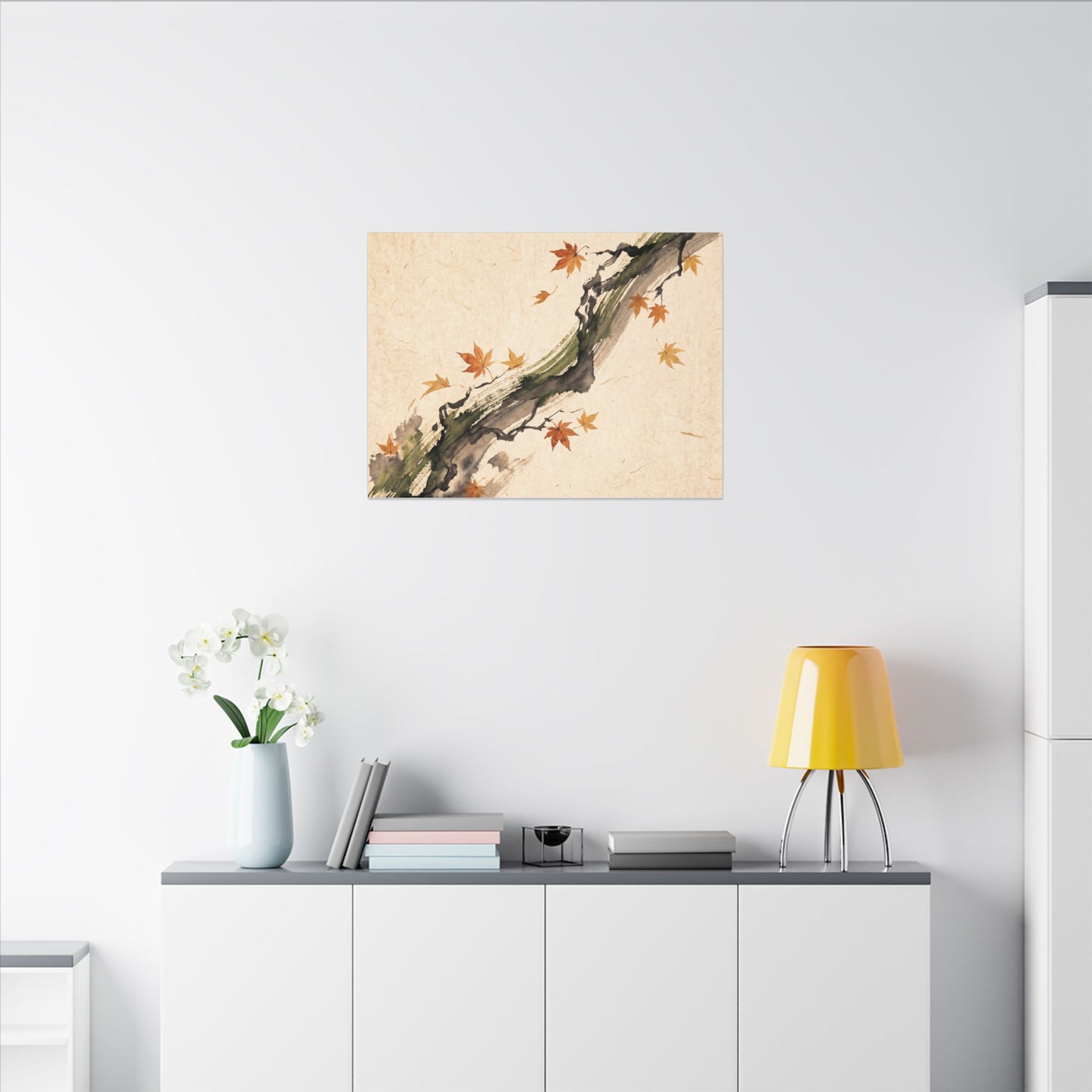 Ink Brushstroke Autumn Canvas Art | Zen Calm Design