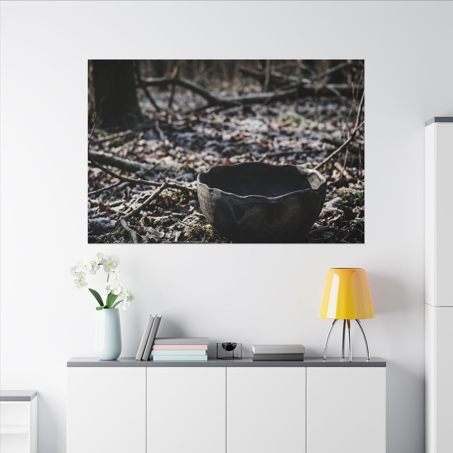 Dappled Ceramic Bowl Canvas Art - Dark Japandi Kanso