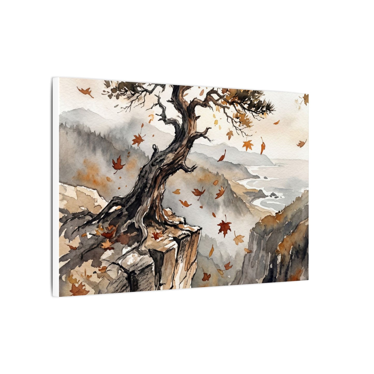 Autumn Pine Tree Watercolor Canvas Art | Warm Decor