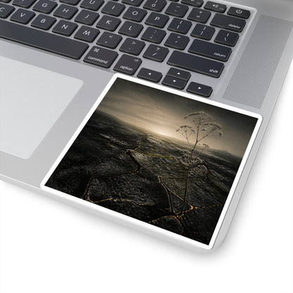 Dawn Cracked Earth Sticker - Dark Japandi Mono No Aware