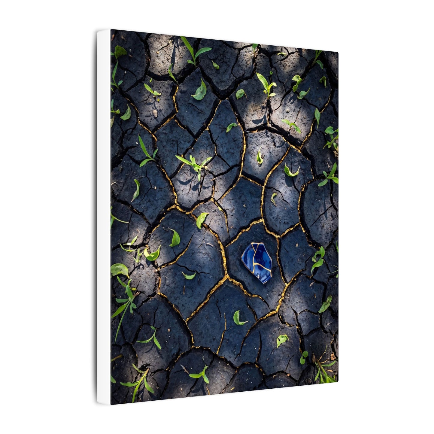 Cracked Earth Canvas Art | Spring Dark Japandi Moody Minimal Art