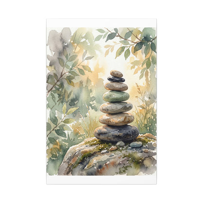 Golden Hour River Stones Canvas Art - Japandi Mono No Aware