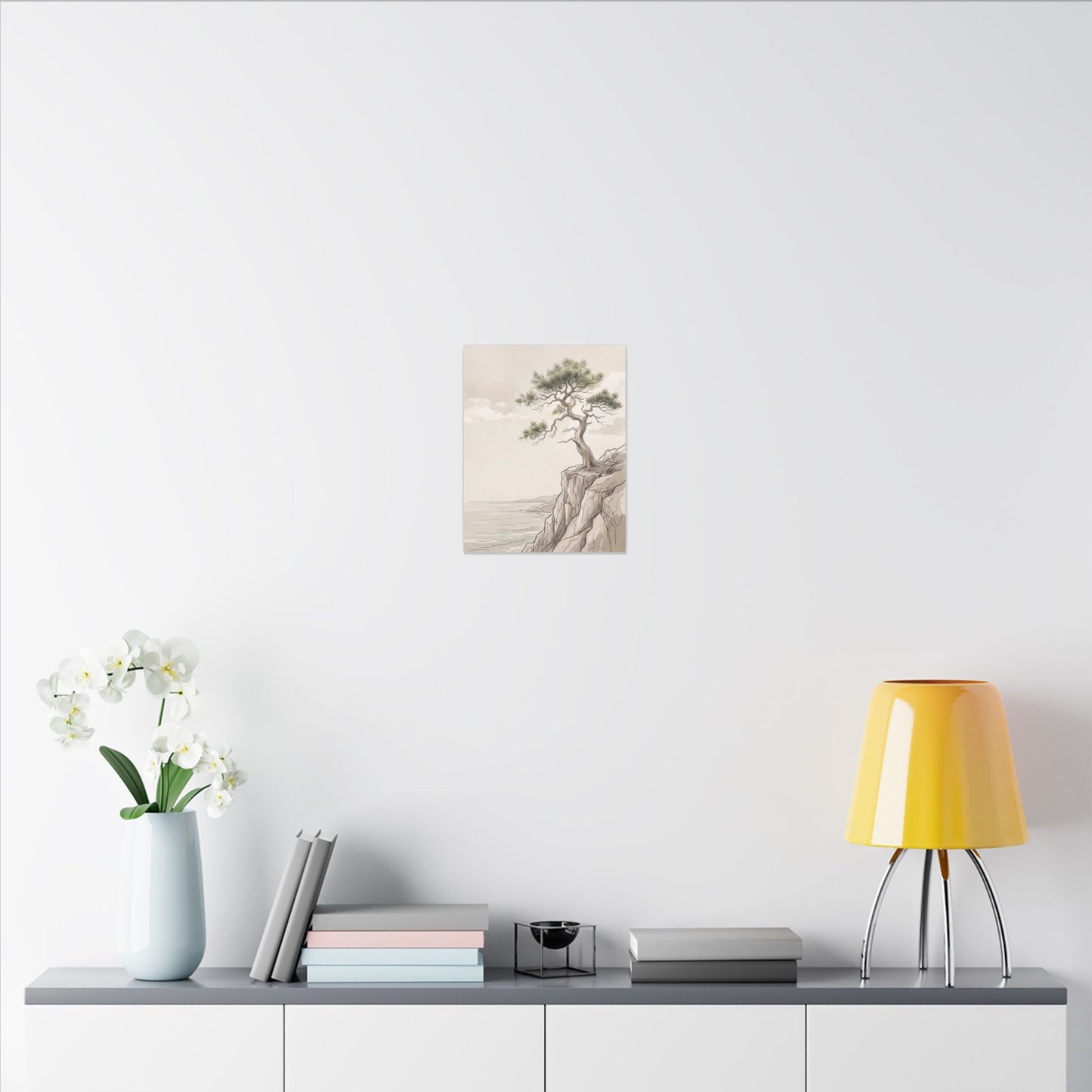 Japandi Pine Tree in Dappled | Minimal Line Canvas Art