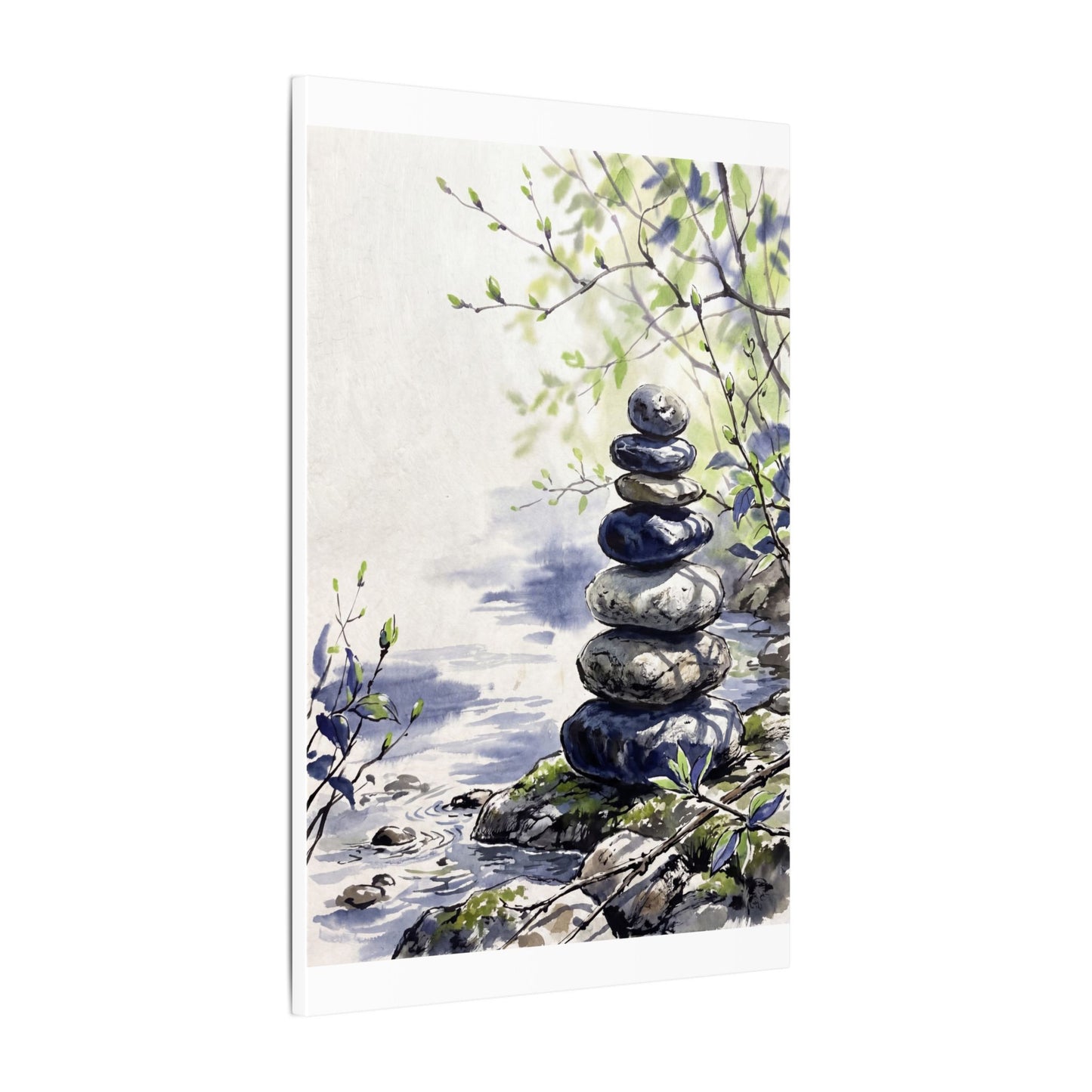 River Stones Sumi E Canvas Art | Serene Zen Art