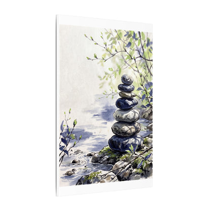 River Stones Sumi E Canvas Art | Serene Zen Art