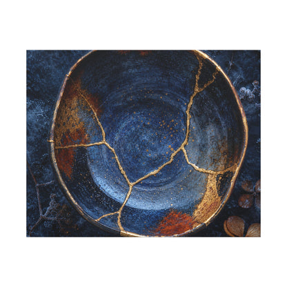 Kintsugi Ceramic Bowl in Moonlight | Crackle Gold Canvas Art