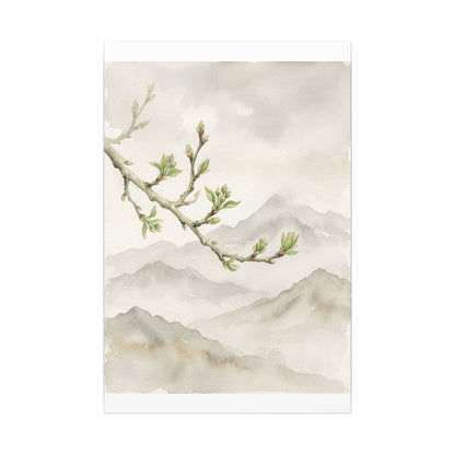 Spring Mountain Mist Watercolor Canvas Art | Cozy Decor