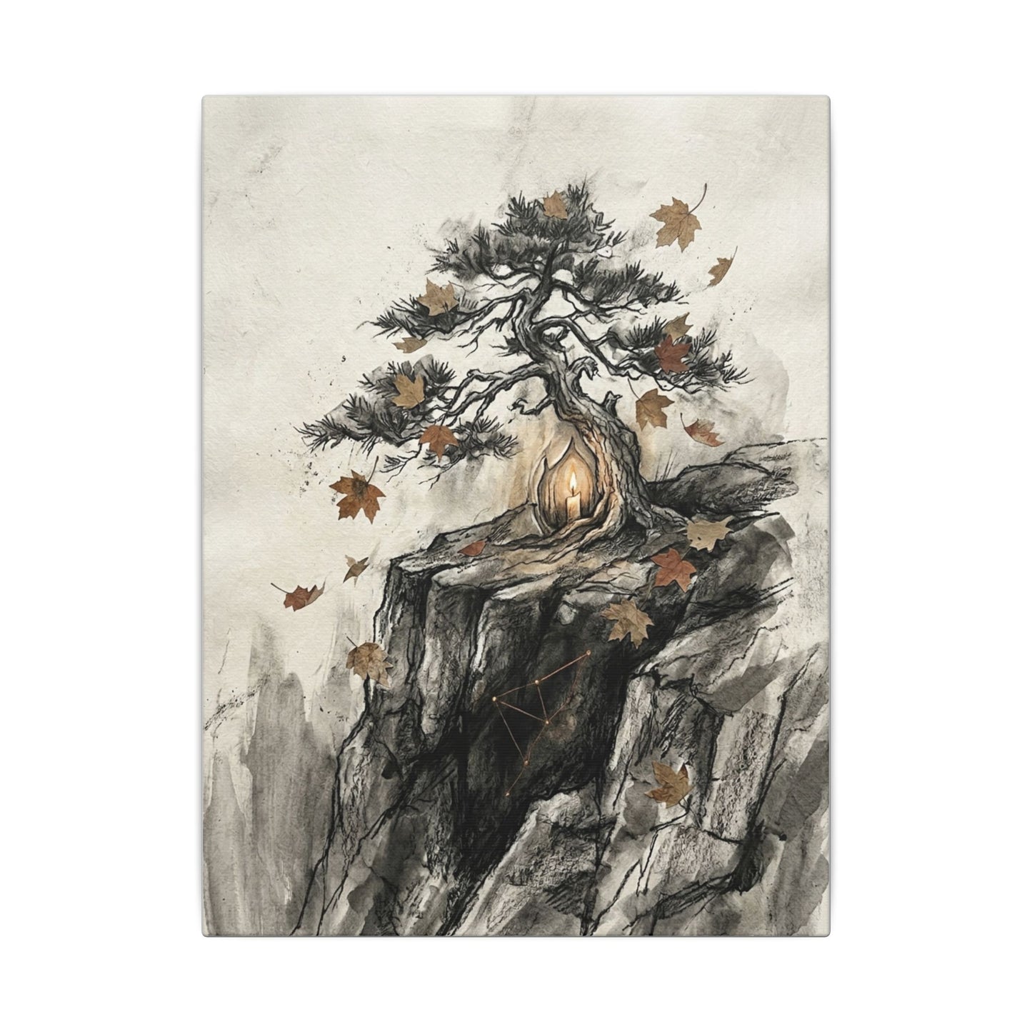 Pine Tree Autumn Canvas Art | Japandi Earthy Design