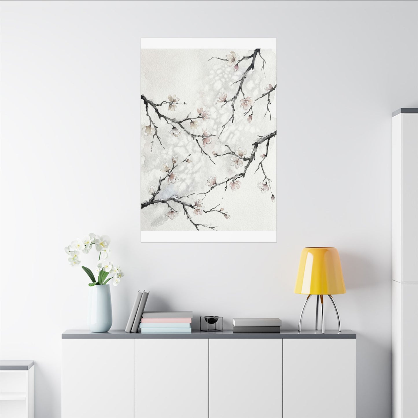Cherry Blossom Canvas Art | Winter Japandi Watercolor Art