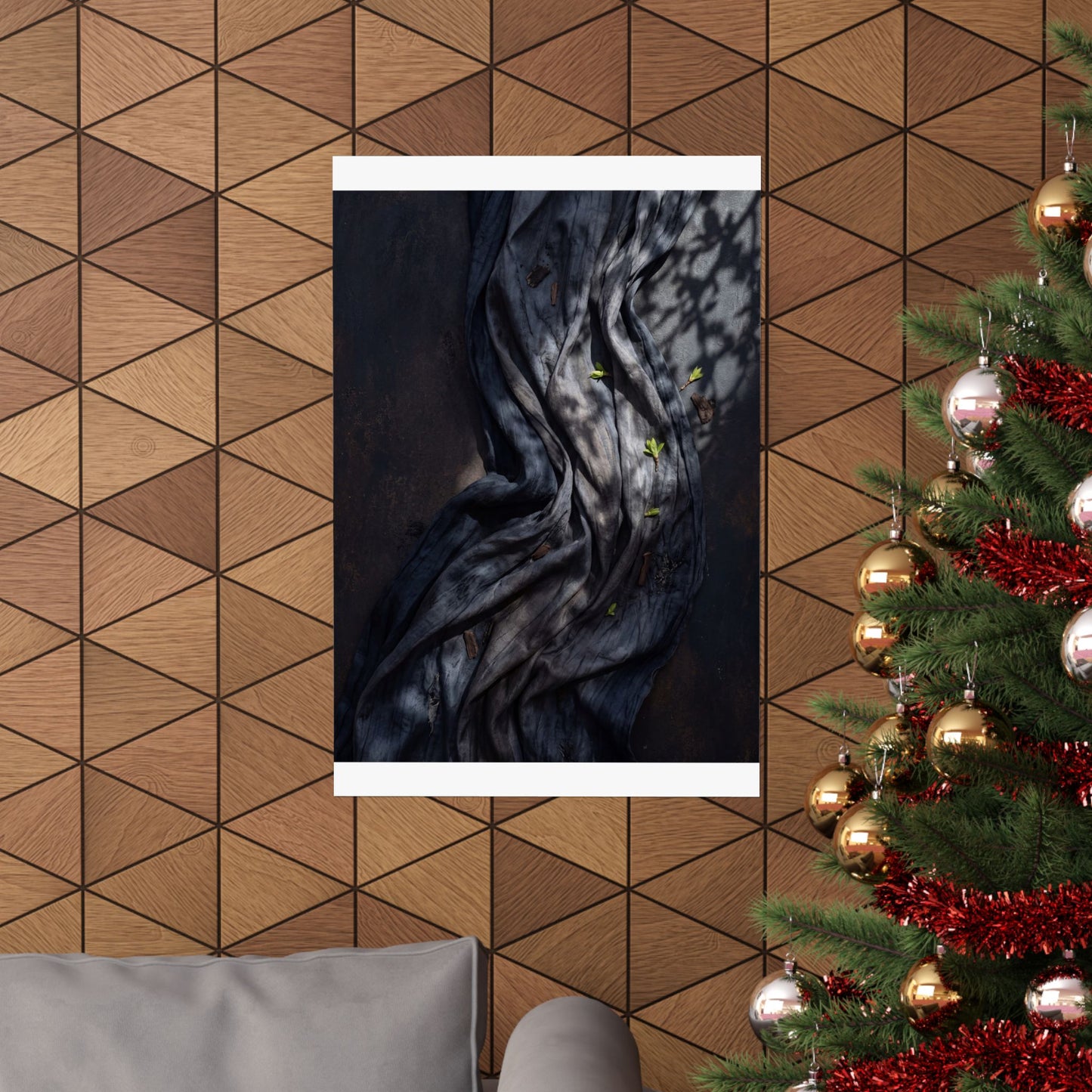 Dark Japandi Silk Drape in Dappled | Dark Texture Wall Art Print