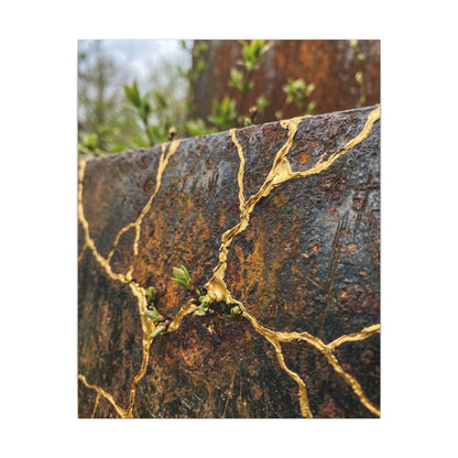 Mono No Aware Rust Patina Canvas Art - Kintsugi Gold Repair