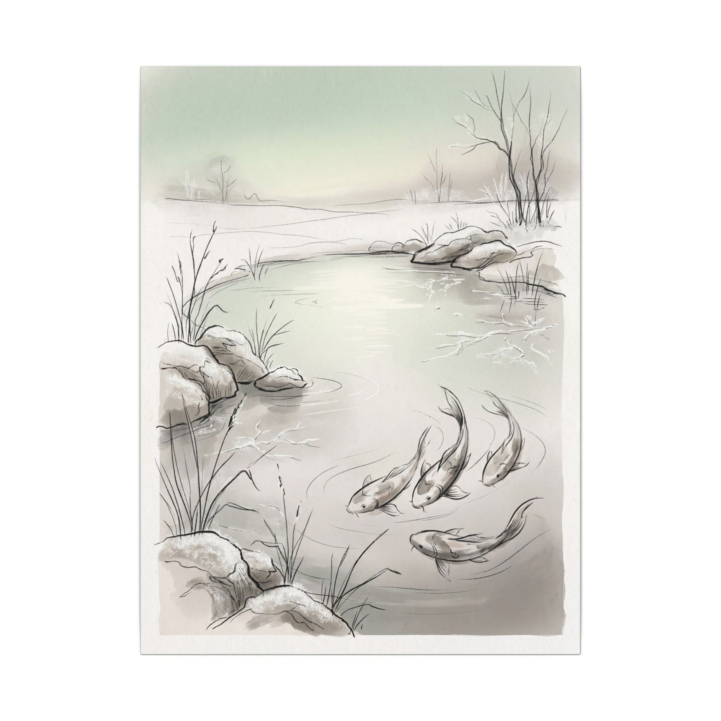 Koi Pond Minimal Line Canvas Art | Cozy Japandi Art