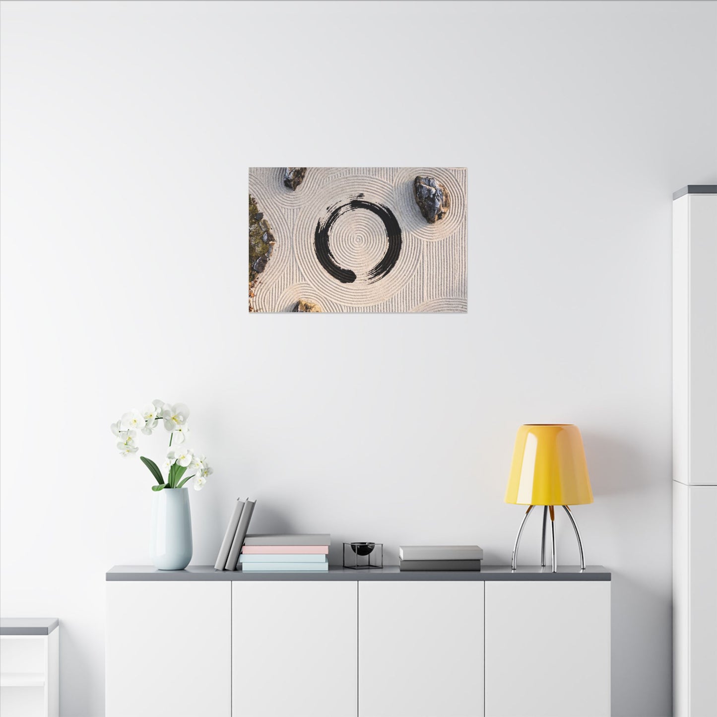 Rock Garden Canvas Art | Winter Zen Enso Art