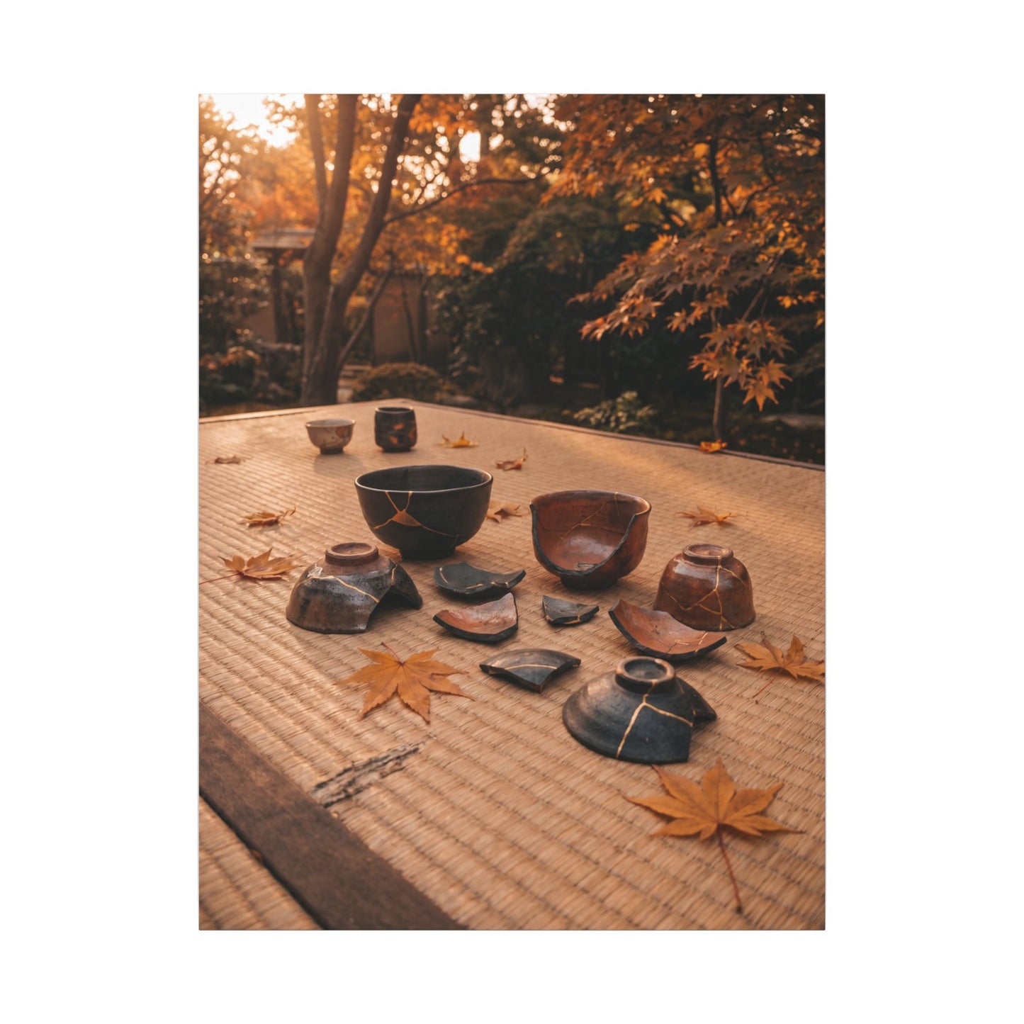 Golden Hour Tea Ceremony Canvas Art - Kintsugi Shibui