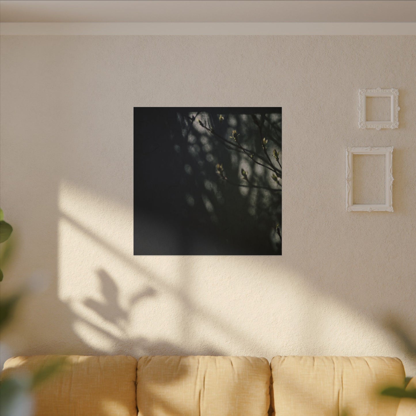 Dark Japandi Shoji Screen in Dappled | Moody Minimal Canvas Art
