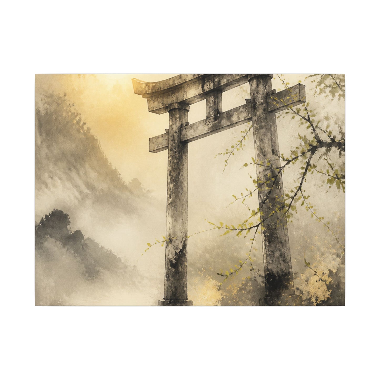 Spring Torii Gate Sumi E Canvas Art | Tranquil Decor