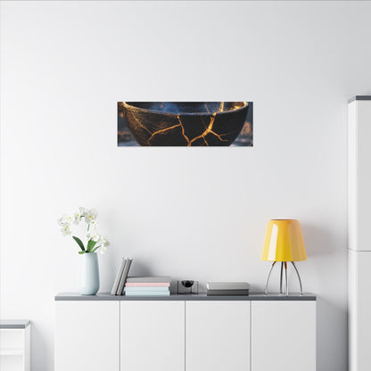 Ceramic Bowl Canvas Art | Winter Kintsugi Gold Repair Art