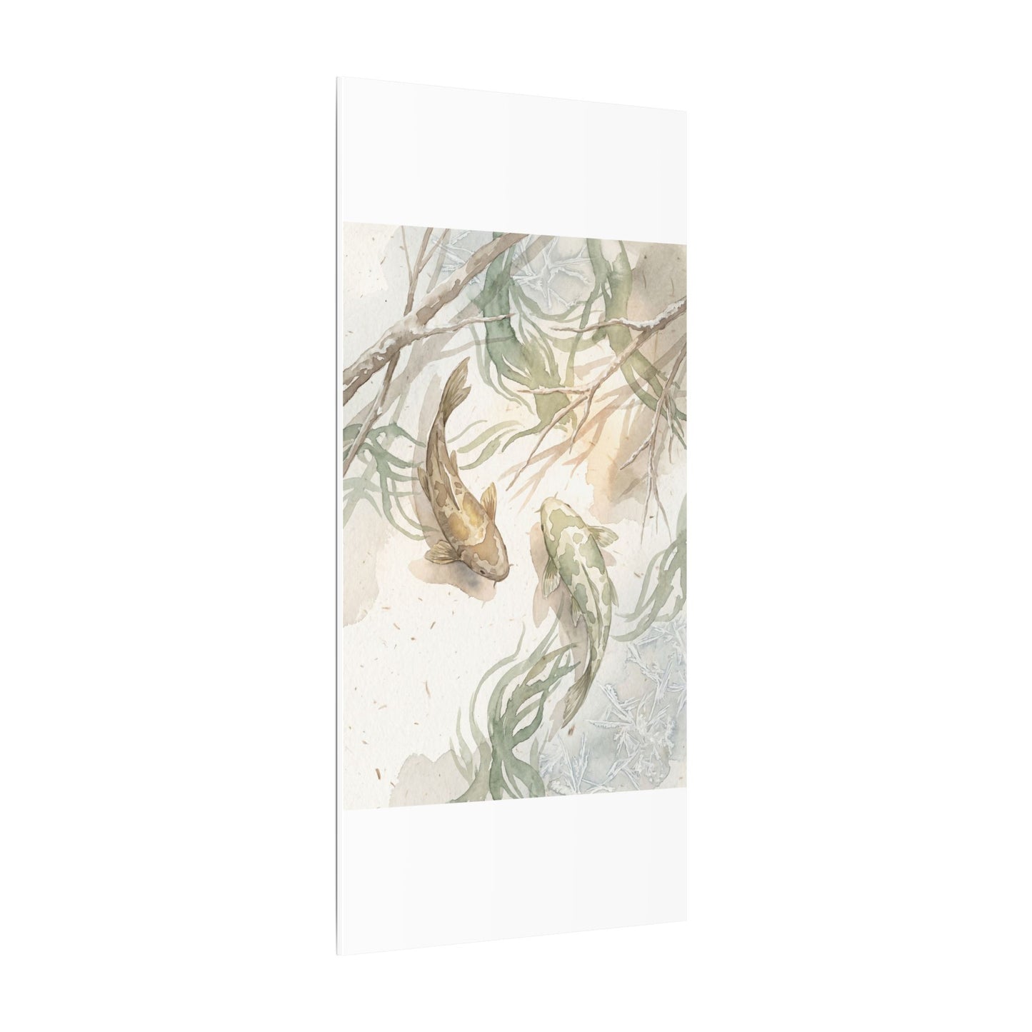 Koi Pond Canvas Art | Winter Japandi Watercolor Art