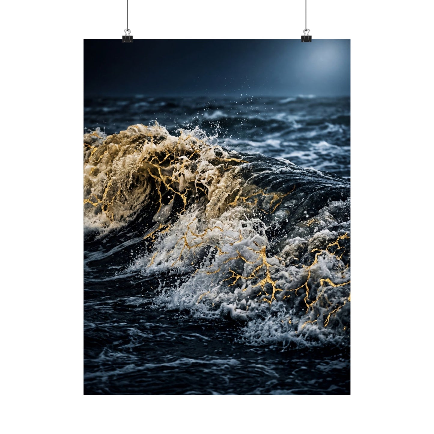 Beautiful Ocean Wave Wall Art Print - Gold Vein Kintsugi Art Print