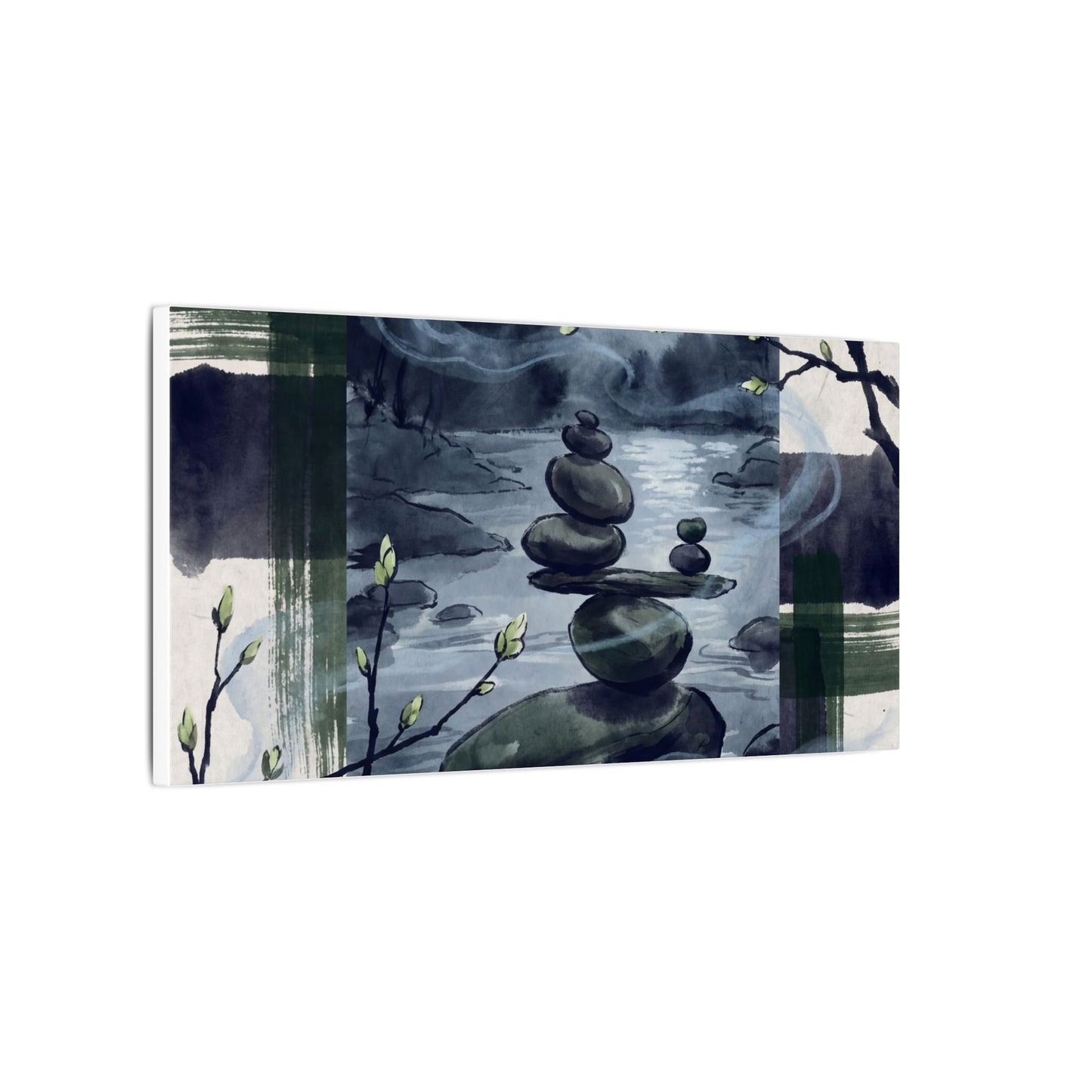 Moonlight River Stones Canvas Art - Zen Shibui