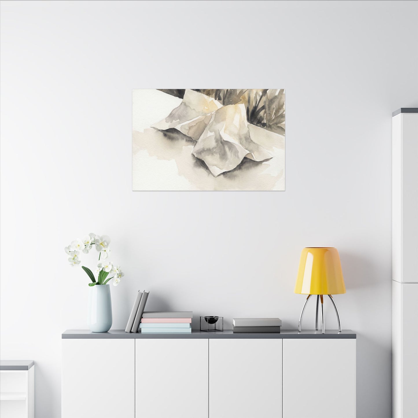 Paper Fold Watercolor Canvas Art | Warm Japandi Art
