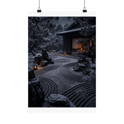 Dark Japandi Rock Garden in Candlelight | Shadow Zen Wall Art Print Art Print