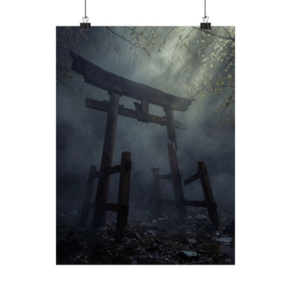 Torii Gate Moody Minimal Wall Art Print | Moody Dark Japandi Art Art Print