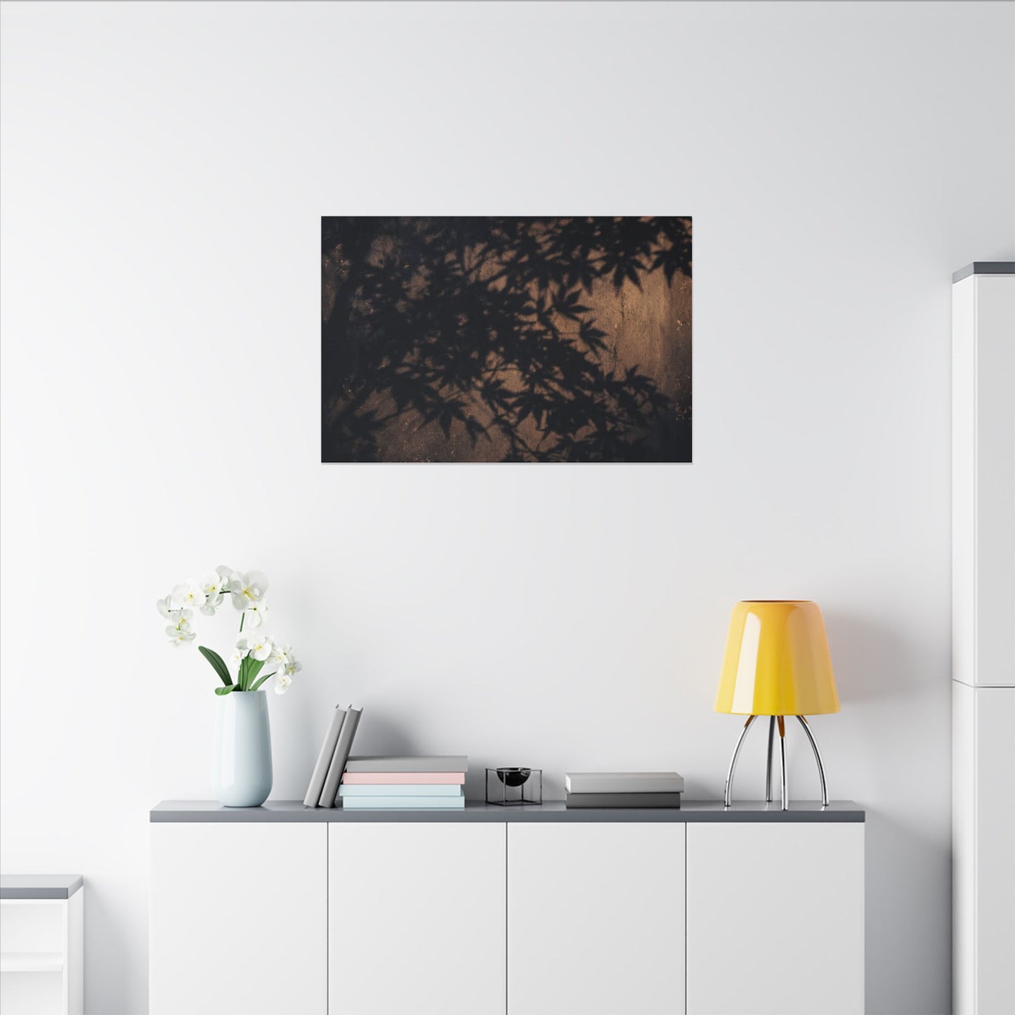 Shadow Play Autumn Canvas Art | Dark Japandi Atmospheric Design