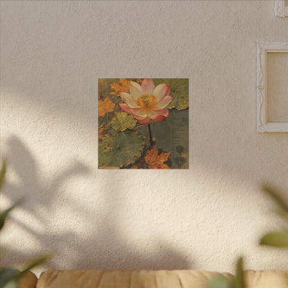 Autumn Lotus Flower Herbarium Canvas Art | Rustic Decor