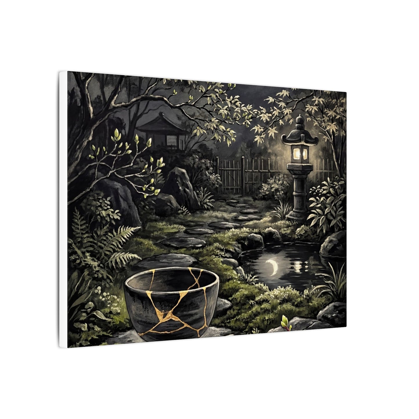 Kintsugi Moonlit Garden in Dappled | Gold Repair Canvas Art