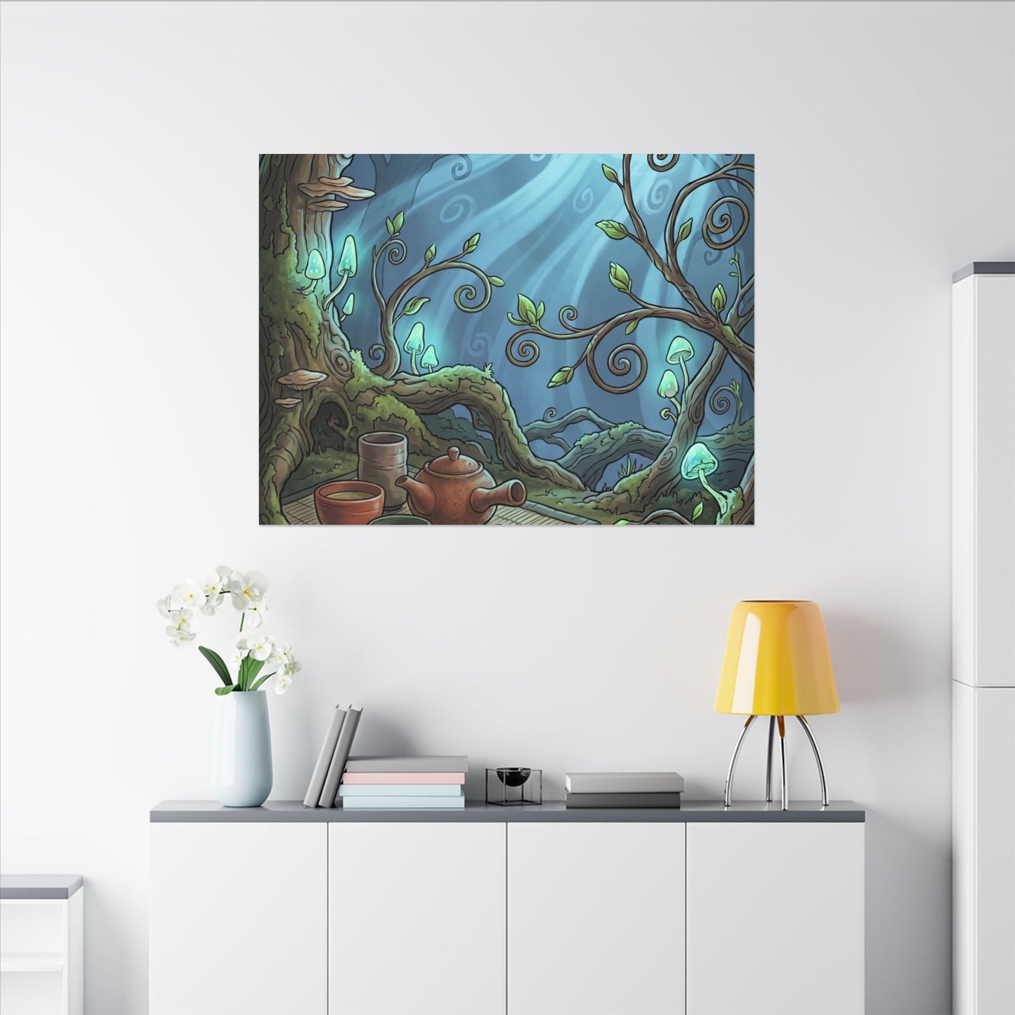 Spring Tea Ceremony Forest Whimsy Canvas Art | Cozy Decor