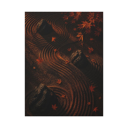 Dark Japandi Rock Garden in Golden Hour | Charcoal Ink Canvas Art