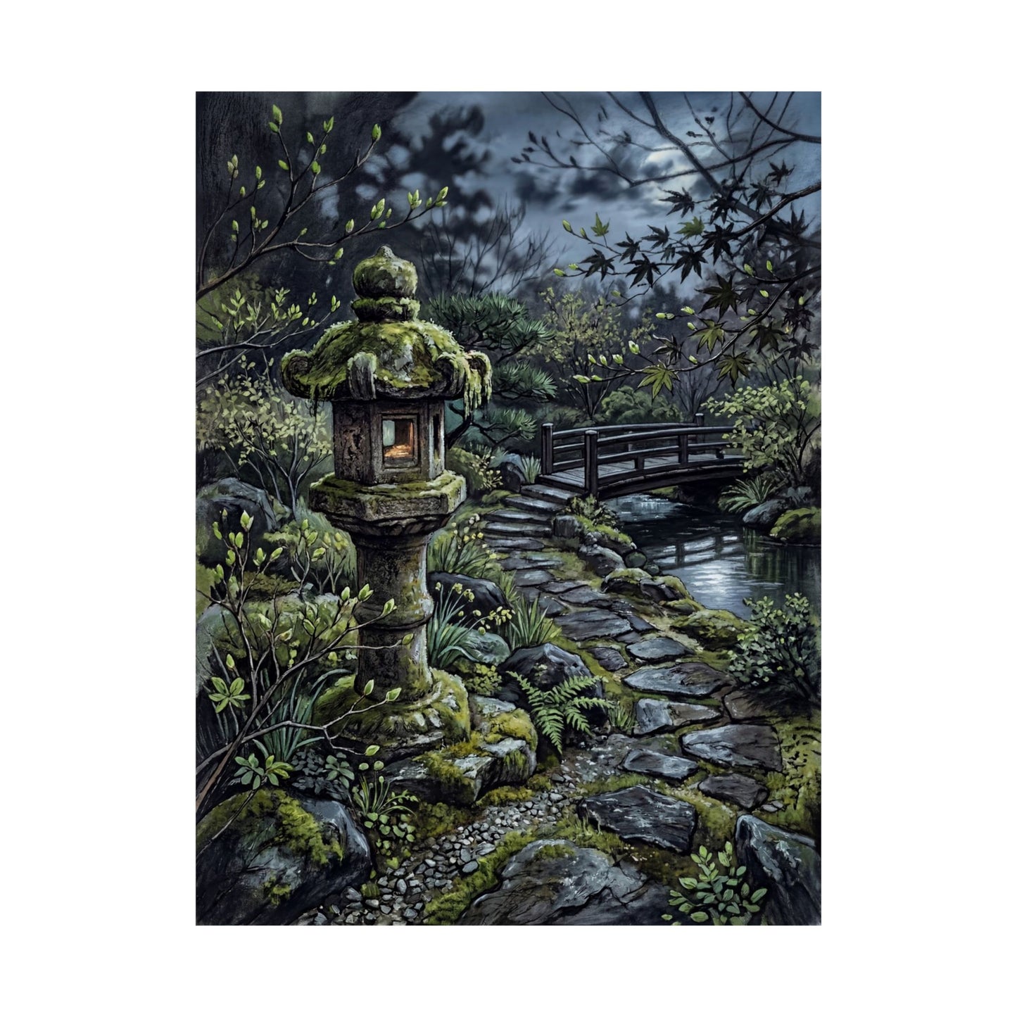 Cozy Stone Lantern Wall Art Print - Texture Japandi